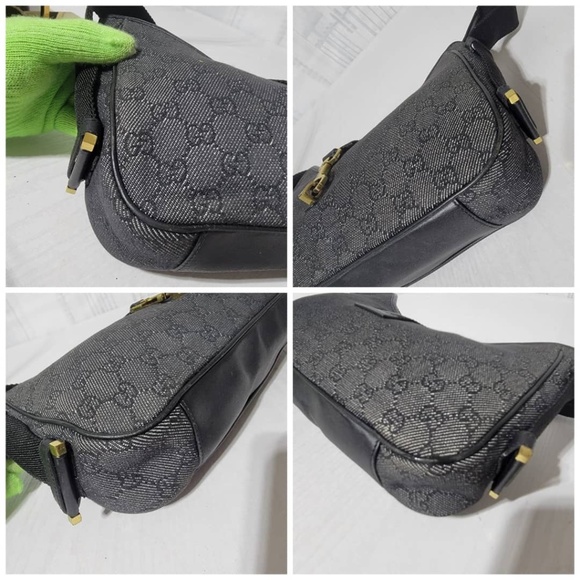 Authentic GUCCI DENIMJACKIE SHOULDER BAG BLACK/DARK GREY - Picture 9 of 12